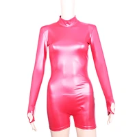 sexy latex ammonia fashion shorts tights bodysuit pu leather bodycon jumpsuit bodystocking maillot playsuit clubwear bodyshaper