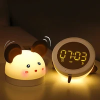 led digital alarm clock electronic night lamp cute cat mouse touch dimmable usb charging desk clock for bedroom wake up lighting