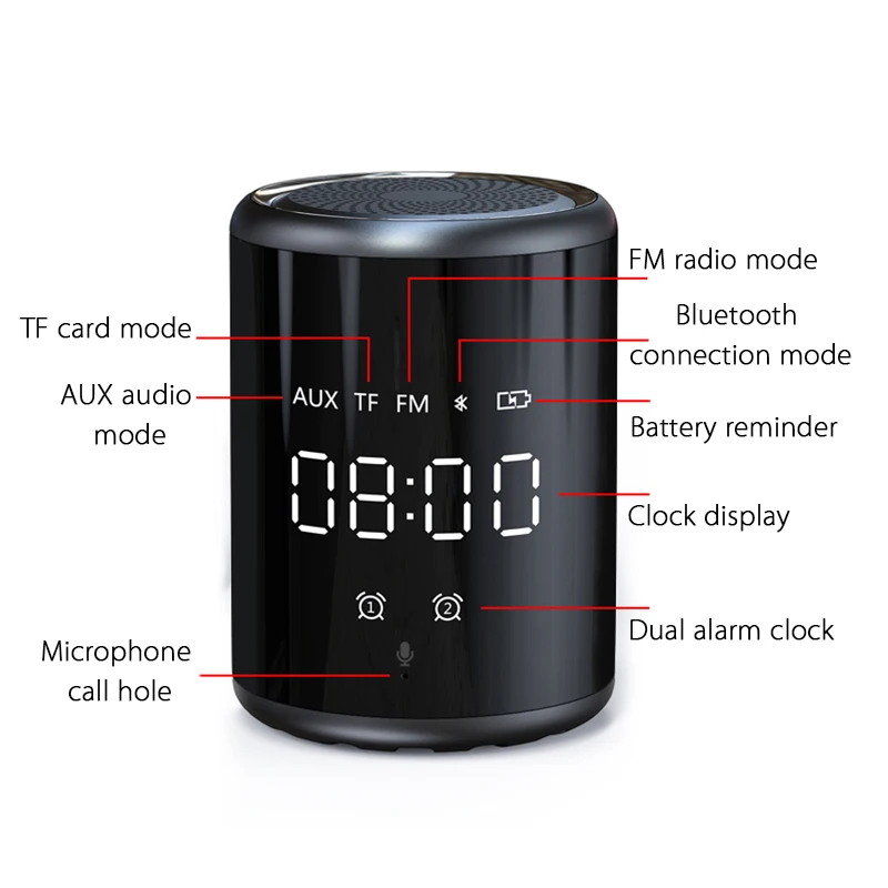 Caridite A18 Bluetooth dual alarm clock speaker portable FM radio subwoofer support TF card the best gift Christmas present | Электроника