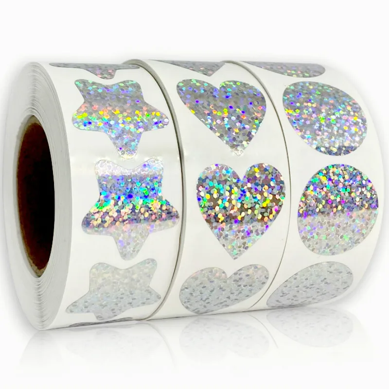 Красочные лазерные наклейки сердца 1 дюйм Скрапбукинг для уплотнения клейкая
