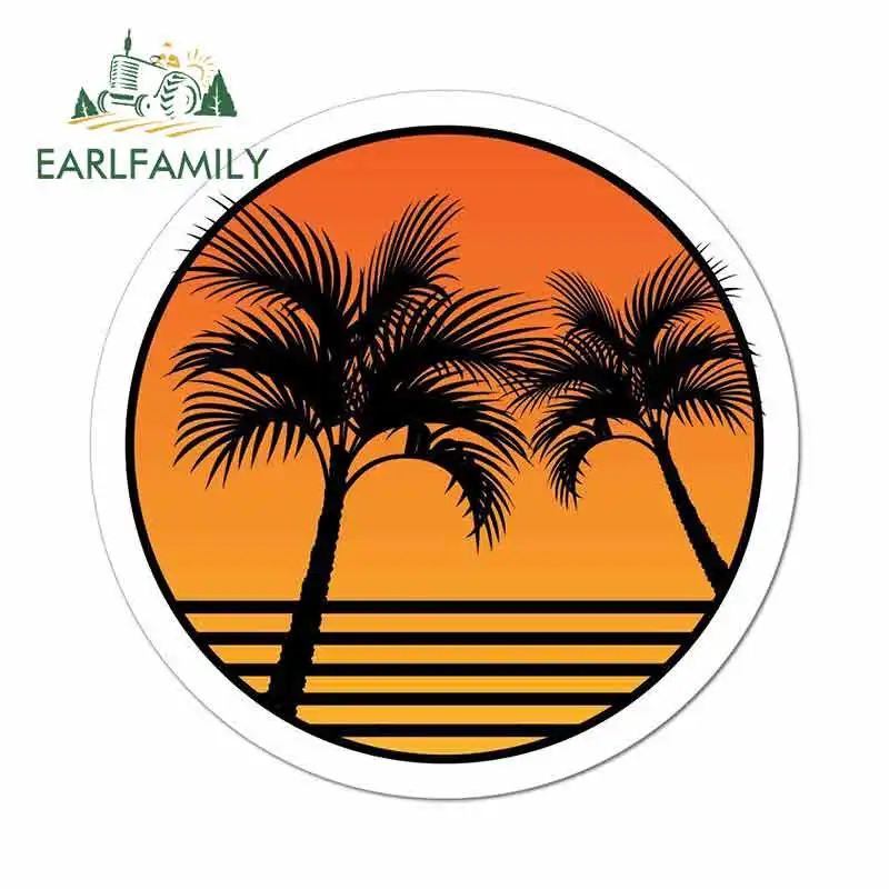 EARLFAMILY 13 см x забавные автомобильные наклейки и Пальма закат пляж песок графика