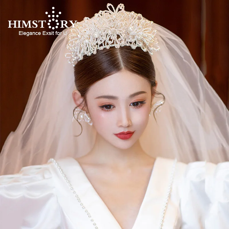 

Himstory Vintage Handmade Pearl Sun-Flower Tiaras Crown Girls Wedding Party Evening Dress Bridal Headpiece Hair Accessory