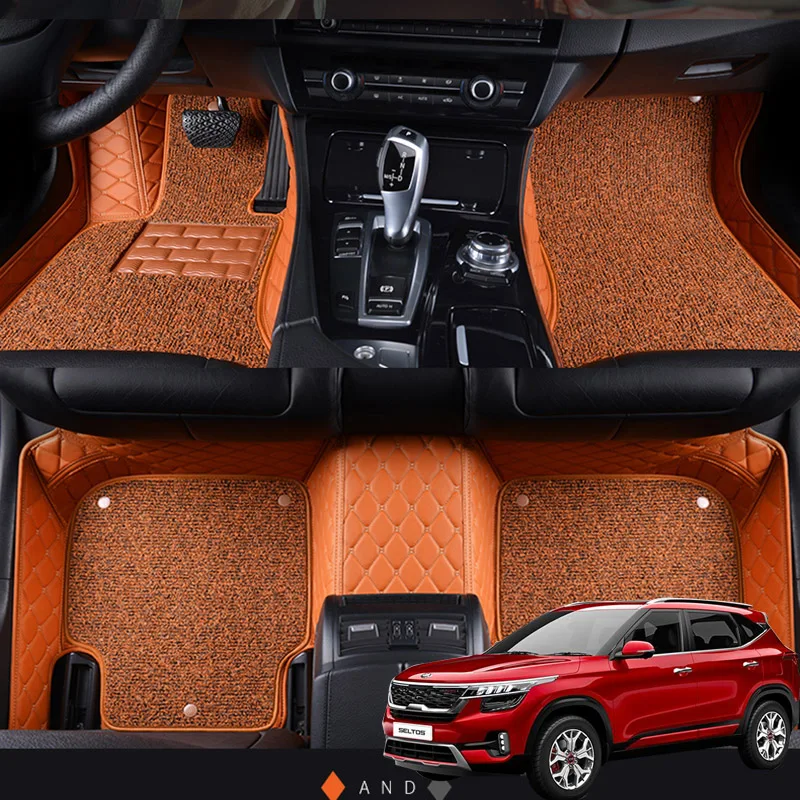 

Double layer Leather 3D interior Parts Customized Car Floor Mat For Kia Seltos 2014 2015 2016 2017 Carpets Rugs Pads Accessories