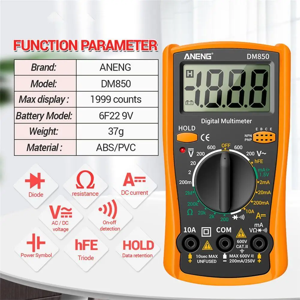 

ANENG DM850 Eletric Digital Professional Multimeter Current Ammeter Voltmeter Ohm Tester AC/DC Tool Q2Y7
