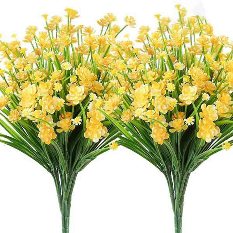 

20 Bunches of Artificial Flowers for Outdoor Decoration, Outdoor Plastic Green Shrubs and Garden Decoration (Yellow)