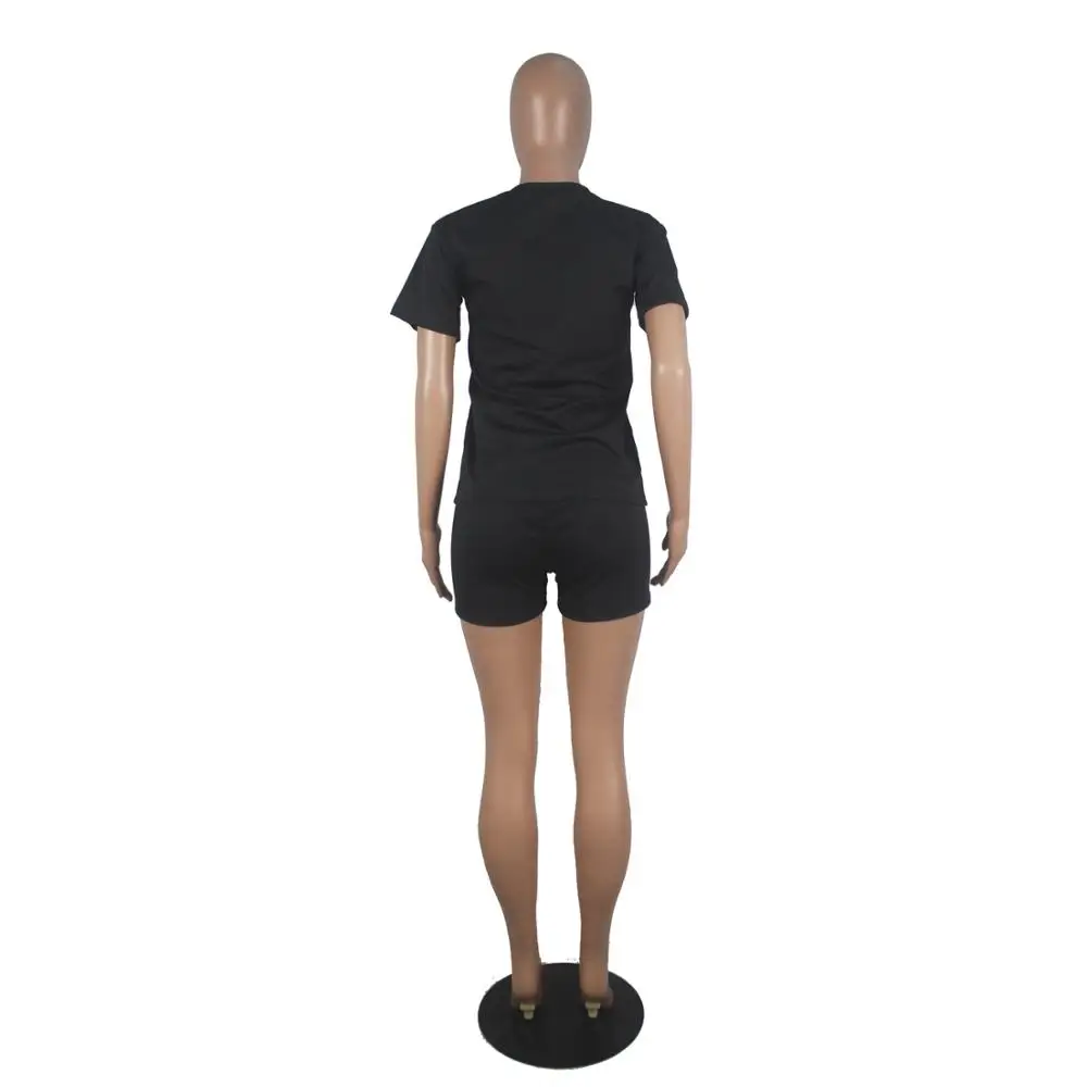 

European and American new leisure letter printing sports suit fashion loose o-neck short sleeve T-shirt and shorts two-piece set