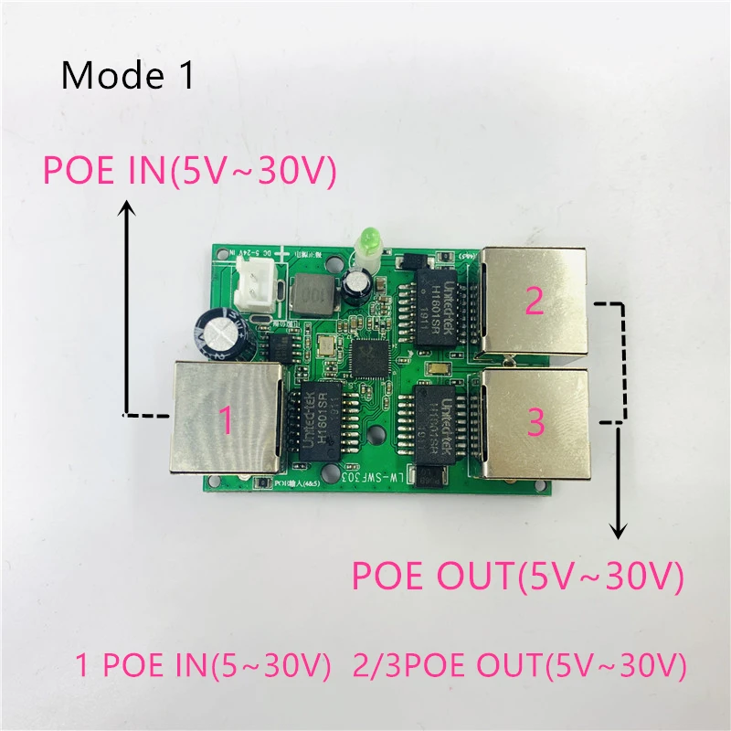 Реверсивный источник питания POE коммутатор IN/OUT5V/12V/24V 75W/2 = 38 5 W 100mbps 802.3AT 45 + 78 DC5V ~ 30V