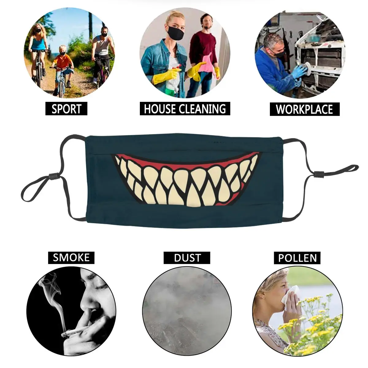Многоразовая маска для лица Smile Shark Bite Attack взрослых защитная крышка от пыли с