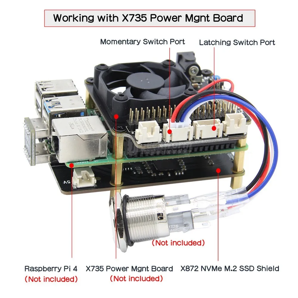 Raspberry Pi 4 Модель B X872 M.2 NVMe SSD щит + X735 плата управления питанием и безопасного