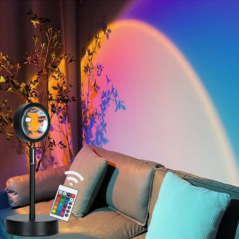 

Проекционная лампа с дистанционным управлением, RGB, закат, 16 цветов, USB, светодиодный светильник для дома, спальни, магазина, фоновые настенны...