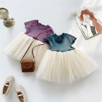 girls skirt 2022 summer new korean childrens dress fairy skirt foreign style short sleeve mesh princess dress