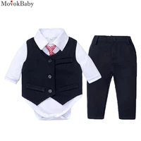 baby gentleman boy clothes newborn baby boys formal dress white romper navy vest pant 4 pcs children birthday party suits