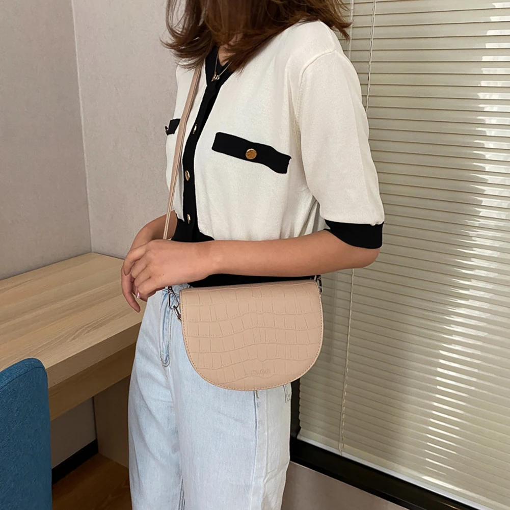 

Women Leather Crossbody Bag Semicircle Purse Lady Solid Color PU Shoulder Pouch Youth Ladies Simple Versatile Bag