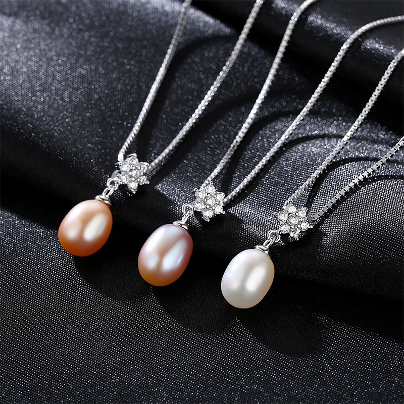 DOTEFFIL New Arrivals Necklace Natural Freshwater Pearl Pentagonal Pendant 925 Solid Silver Jewelry Women Gift | Украшения и