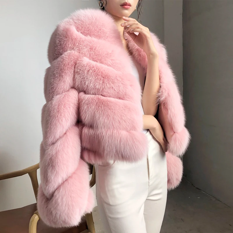 BFFUR Real Fox Fur Coat Short 50cm Long Natural Fox Fur Jackets Whole Skin Fur Coat With Long Sleeve Warm Overcoats Luxury Women