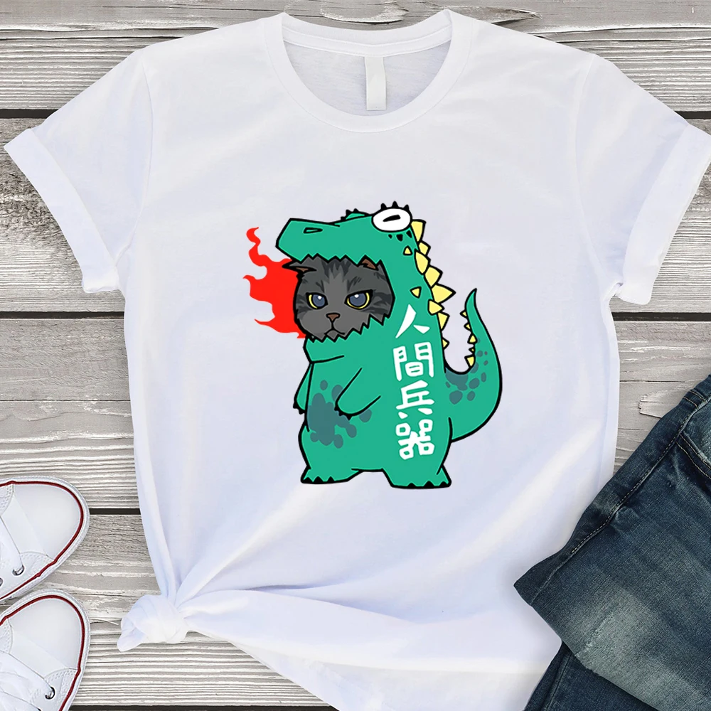 

New Fashion Versatile Gorgeous T-shirts Kawaii Cat Cosplay Fire-breathing Monster Printing Streetwear Women's shirt Loose Tshirt