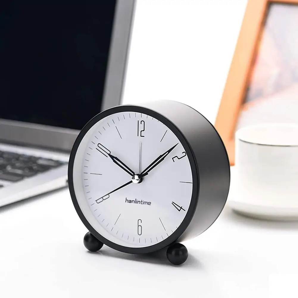 Quiet Desktop Bedroom Battery Operated Timepiece Round Silent Simple Timepiece Alarm Clock