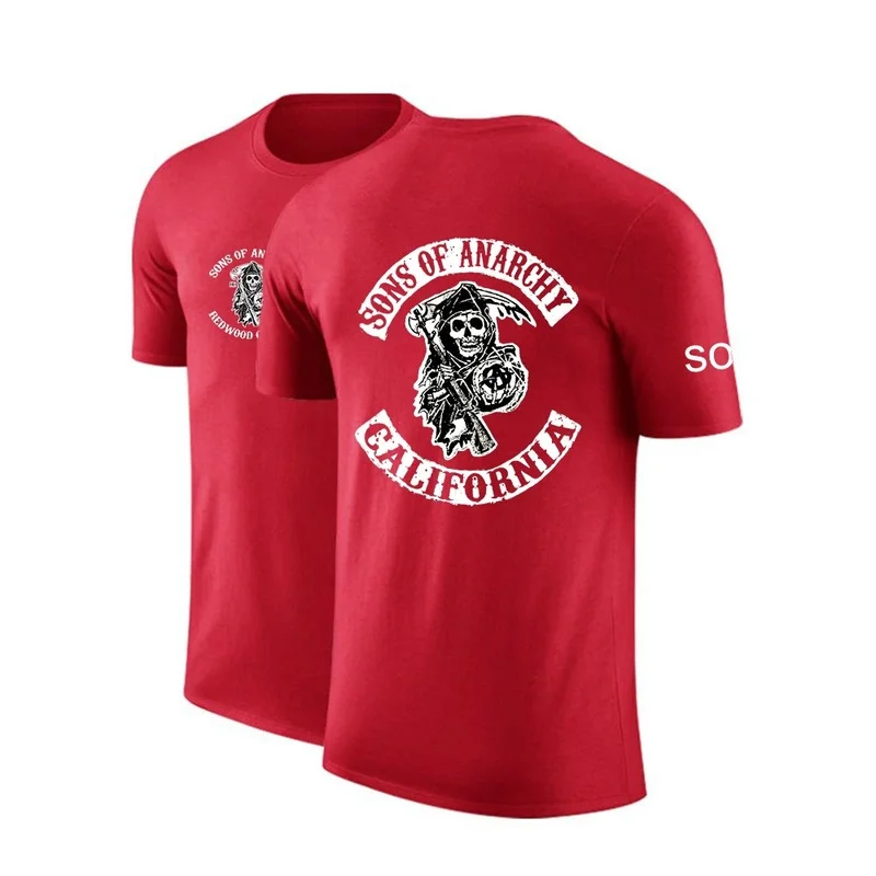 

NEW Summer Sons Of Anarchy Custom Male Short Sleeves Slim T-Shirt SAMCRO Man Cotton Pure Color Print Tee Tshirts Round Neck Top