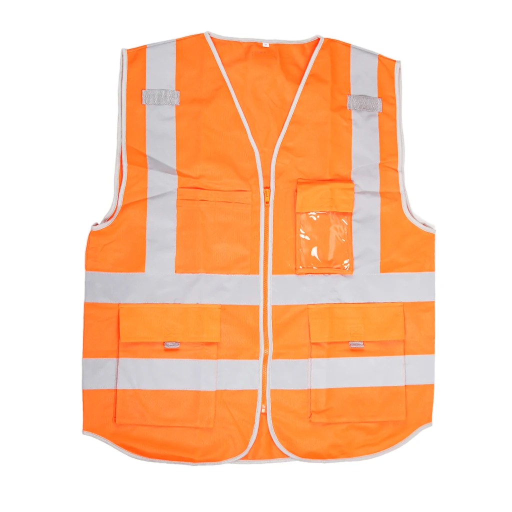 orange Hi-Vis жилет безопасности W/Zipper Светоотражающая куртка безопасности жилет 4 кармана пальто безопасности рабочая одежда 73 см - Цвет: orange