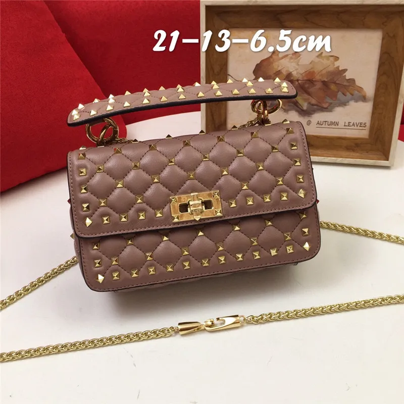

Luxury designer handbag Crossbody chain rivet small square bag lock sheep leather high grade women's bag High quality