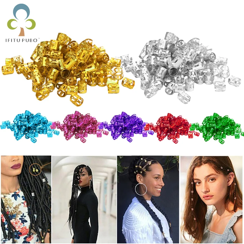 100 шт/партия золотистый серебристый Металлический Трубчатый кольцо дредлок