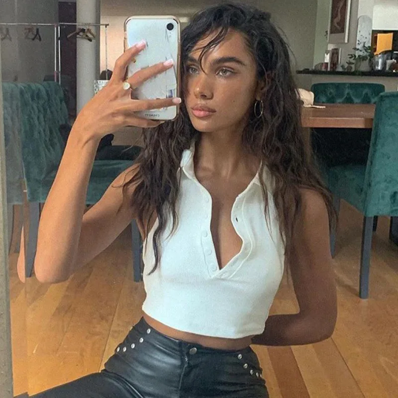 

Halter top women 2020 summer new V-neck short single-breasted halter vest women