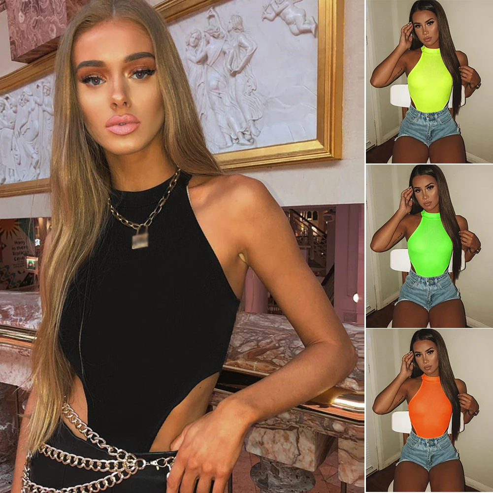 

Solid Fashion Off Shoulder Skinny Women Bodysuit Rompers Sexy Summer Jumpsuit Slim Daily Turtleneck Polyester Sleeveless