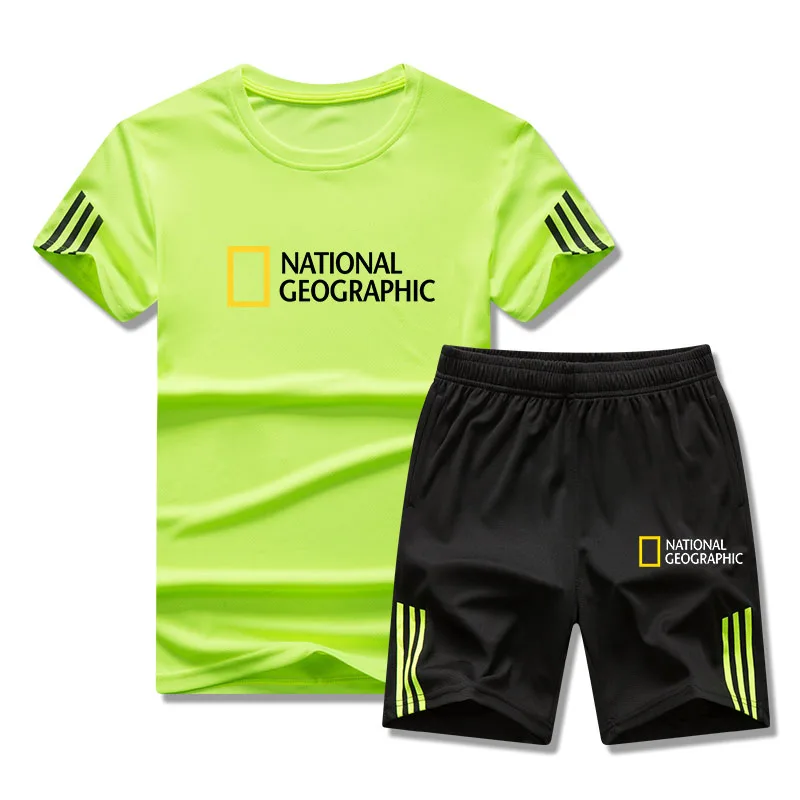 

Tracksuit Men's Casual Brand Fitness Sweatshirt Two-piece T-shirt Shorts Men's Hip Hop Fashion Clothing National Geographic