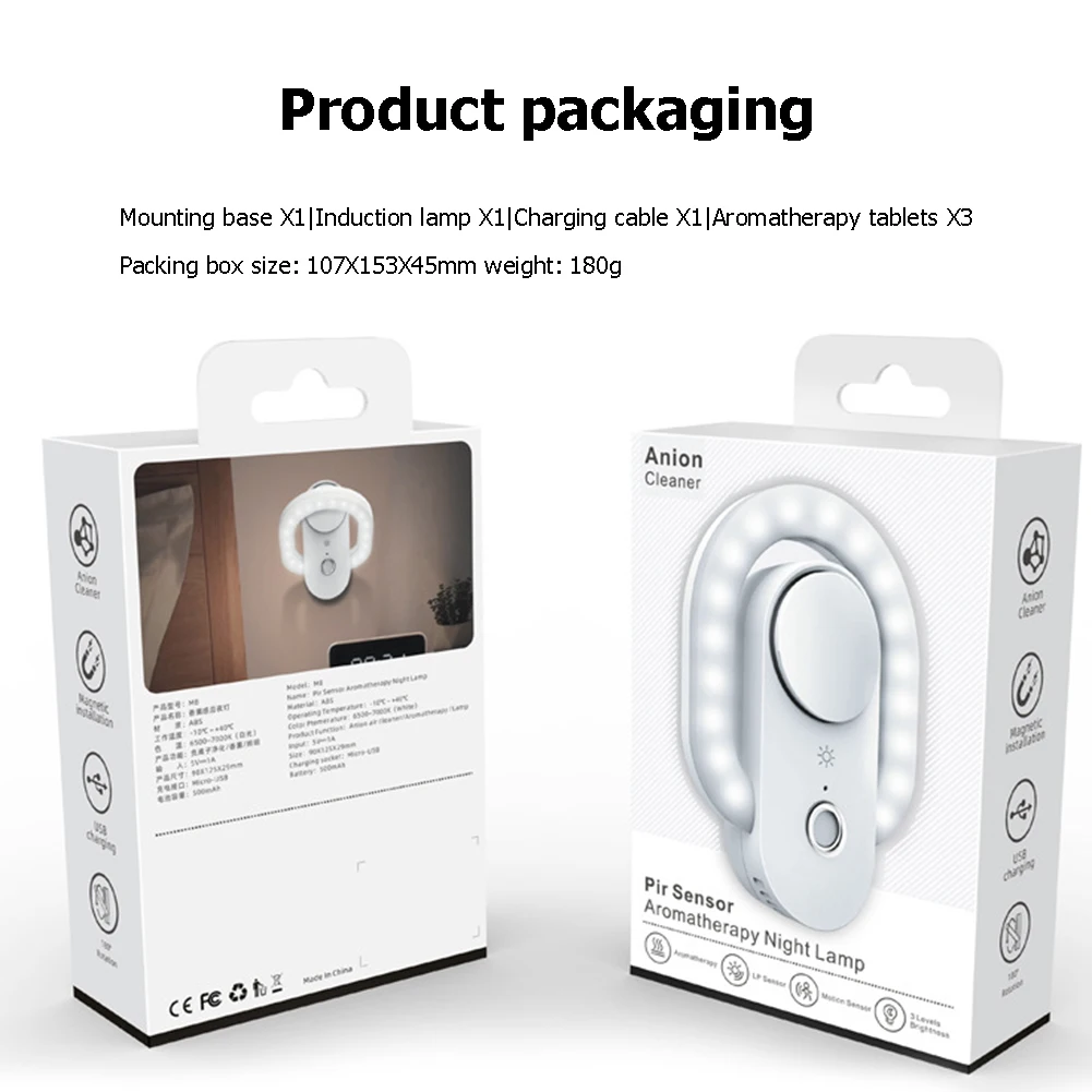 

M8 Intelligent Human Body Induction Night Light Negative Ion Air Purification Night Light USB Battery Charging Aromatherapy Ligh
