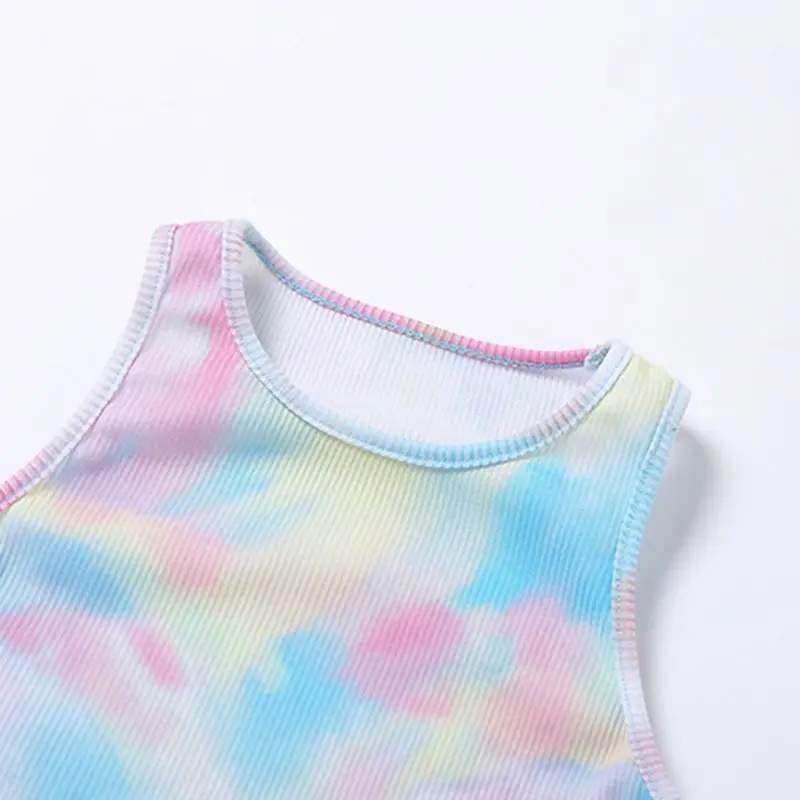 

Women Tie-Dye Print Tracksuit Cropped Tank Top High Waist Split Shorts Outfits 875B