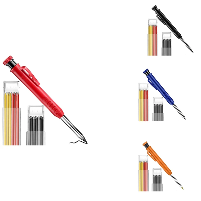 

Carpenter Pencil 12 Refill Leads Built-in Sharpener Construction Pencils for Carpenter Construction Woodworking Tools