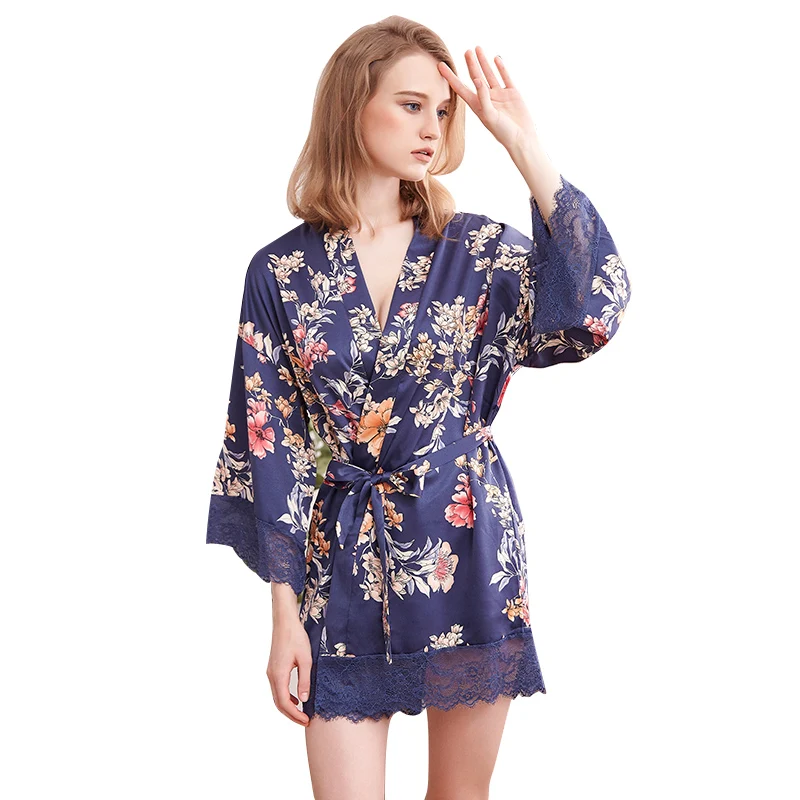 Robe Women's Satin Sleepwear Bathrobe Sexy Lady Nightwear Negligee Silk Belt Bathrobe Kimono Bridesmaid Lace Intimate Lingerie