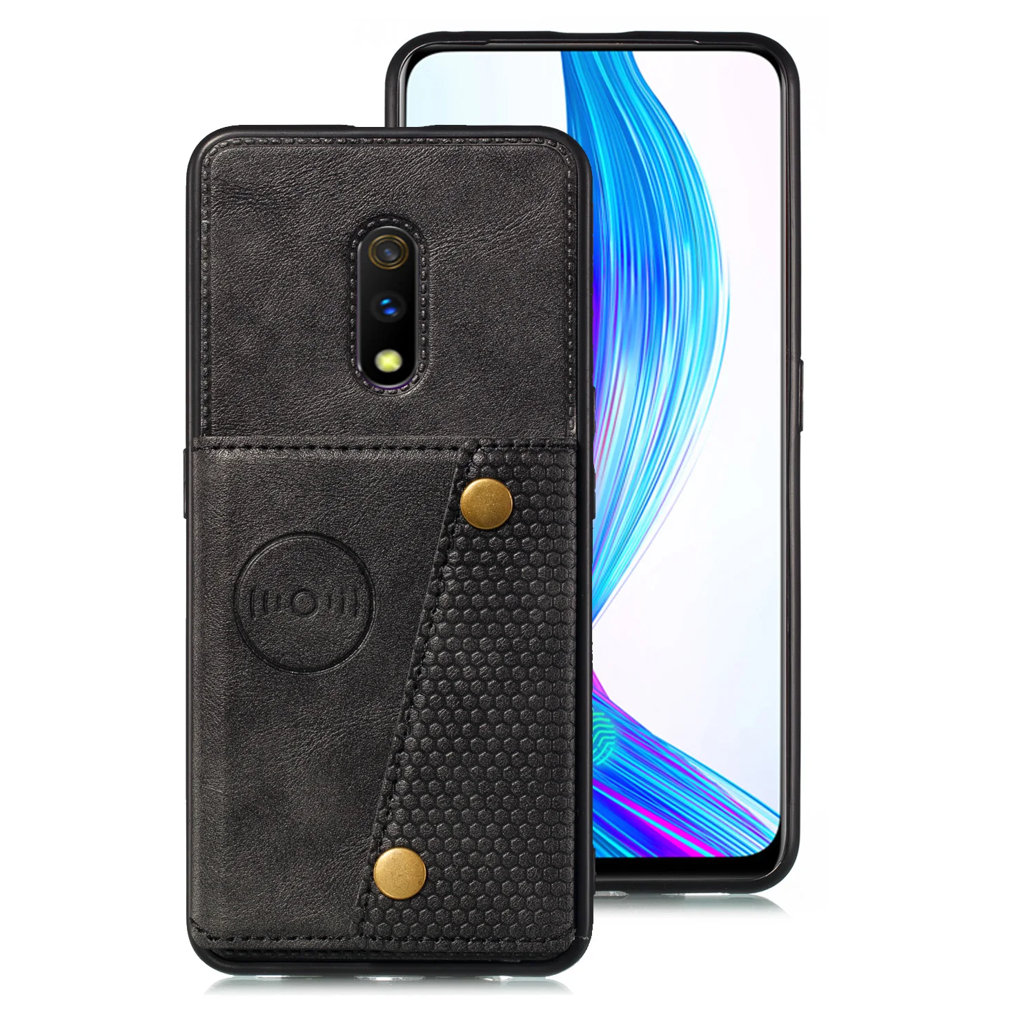 Черный Чехол-бумажник для OPPO F11 REALME 3 A9 Pro X K3 из искусственной кожи с держателем для карт, задняя крышка для телефона с магнитной подставкой OPPO RENO Z 10x Zoom - Цвет: Черный