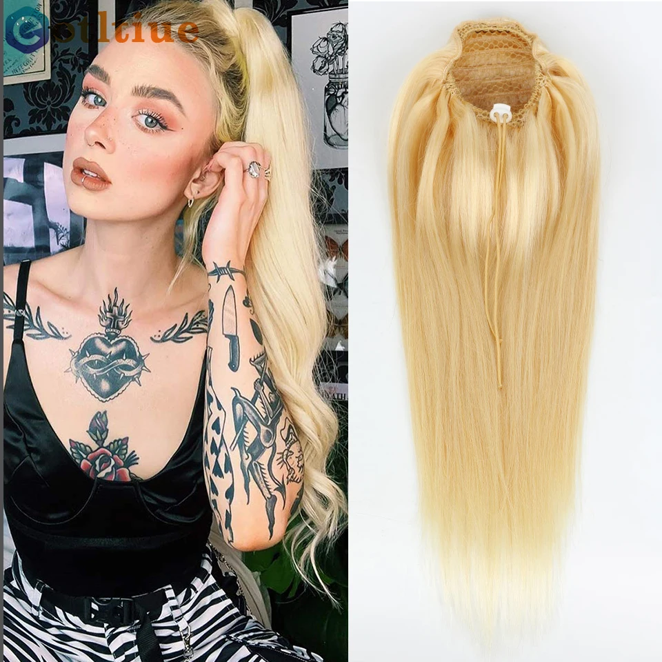 

Eotлтиуэ 613 блонд цвет прямой кулиска хвост человеческие волосы на заколке для наращивания бразильские волосы Remy для женщин 18 20 дюймов