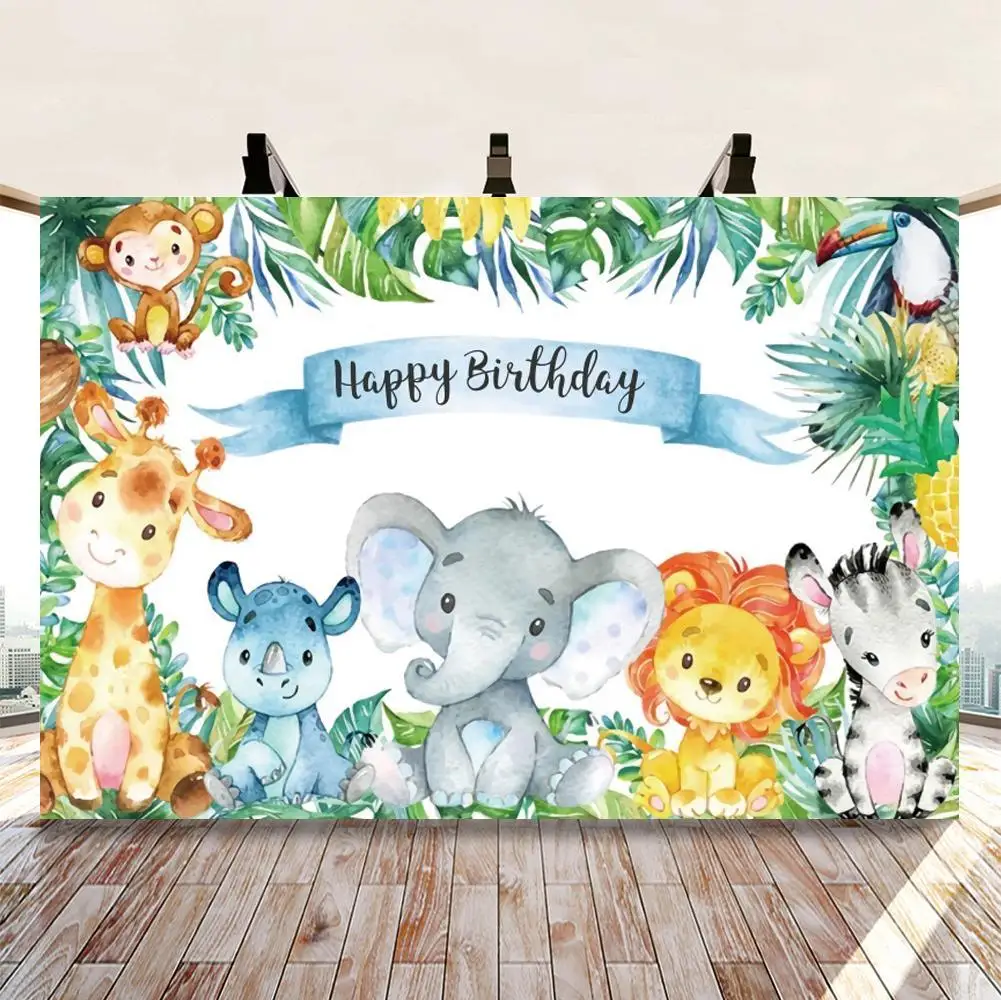 

Фон для фотосъемки с изображением животных джунглей с днем рождения милого слона льва