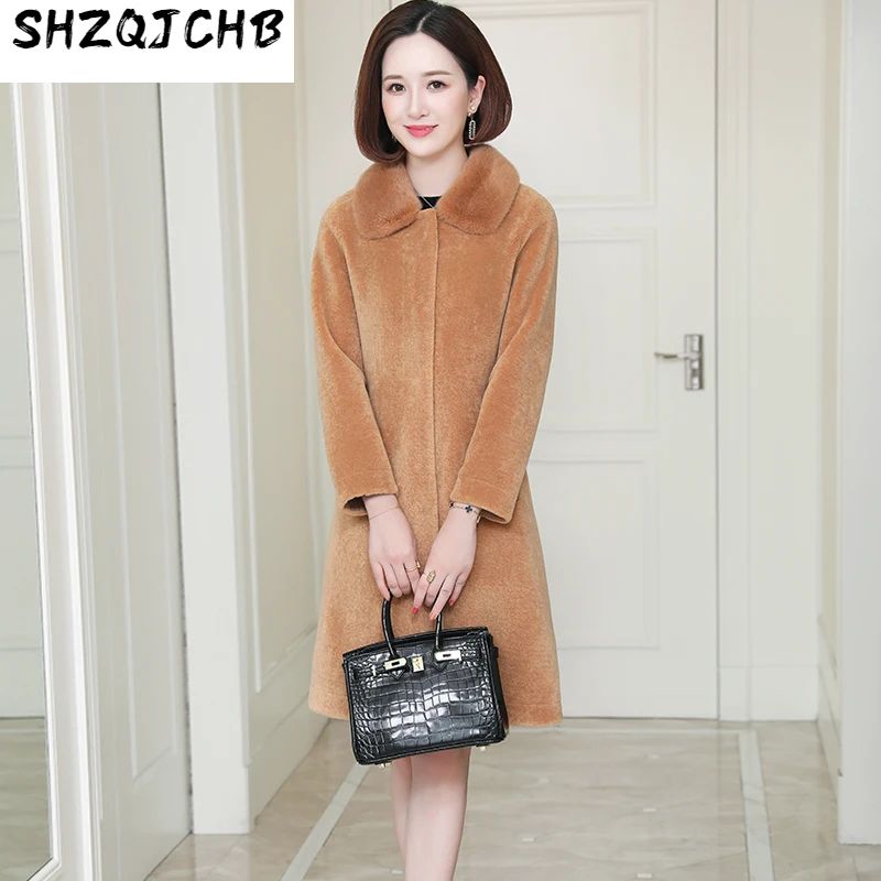 

SHZQ Новое Женское пальто из овечьей шерсти, женское среднее и длинное приталенное меховое интегрированное пальто из гранулированной шерсти