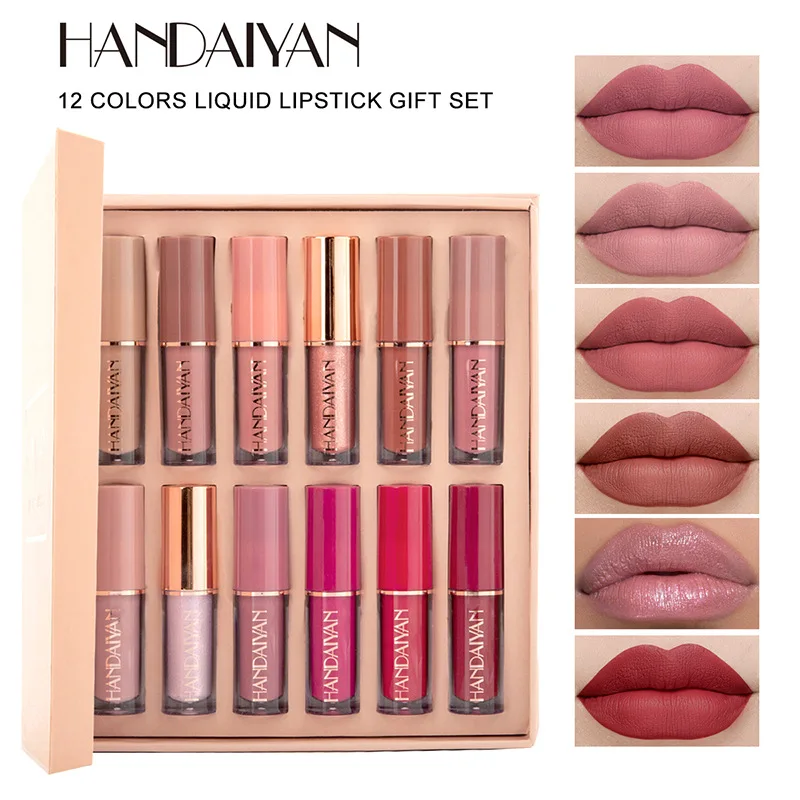 

12Pcs/Box Matte Liquid Lipstick + High Shine Transparent Clear Lip Gloss Makeup Set Waterproof Long-Lasting Lip Gloss