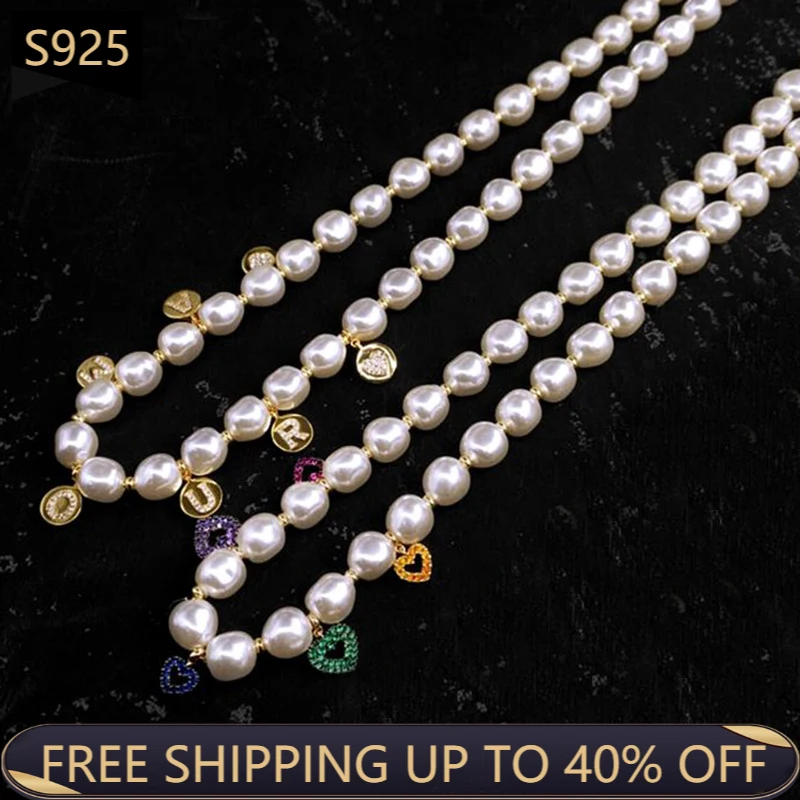 

S925 драгоценных камней стерлингового серебра жемчужное ожерелье в виде сердца Форма буквы инкрустированные модные Стиль темперамент люксо...