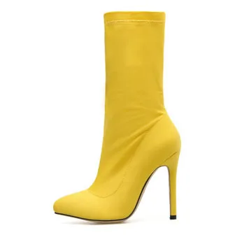 Леопардовая обувь; женские красные эластичные сапоги ярких цветов с острым носком на высоком тонком каблуке; большие размеры ZL-668-8