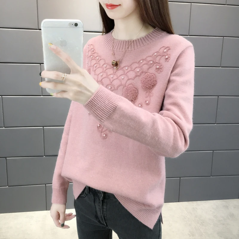 

12761 (номер 3, ряд 6, ряд 1) актуальная фотография нового вязаного свитера, круглый воротник, свитер с бусинами, женский 50