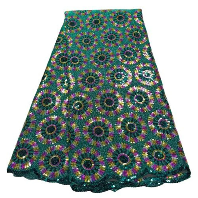 

Green Nigerian Net Mesh Lace Fabric Top Selling Sequins Bright wire Lace Fabrics High Quality African French Tulle Lace Fabric