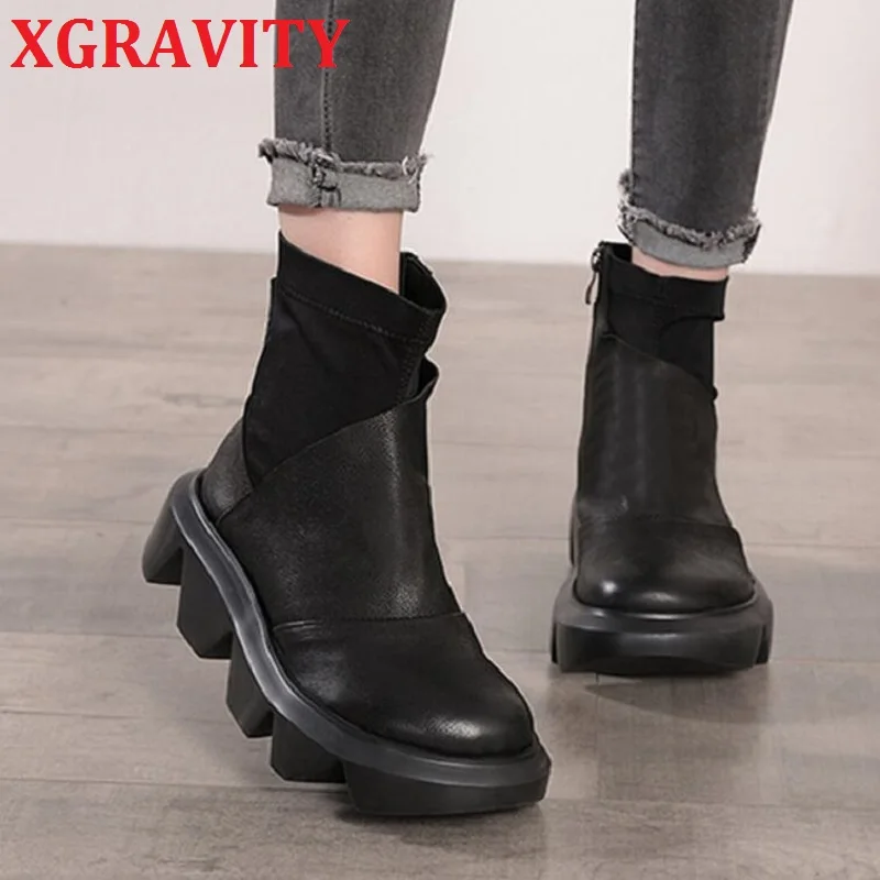 

XGRAVITY S155 новые элегантные туфли на толстой подошве на платформе элегантные осенне-зимние женские сапоги из натуральной кожи женская кожаная обувь