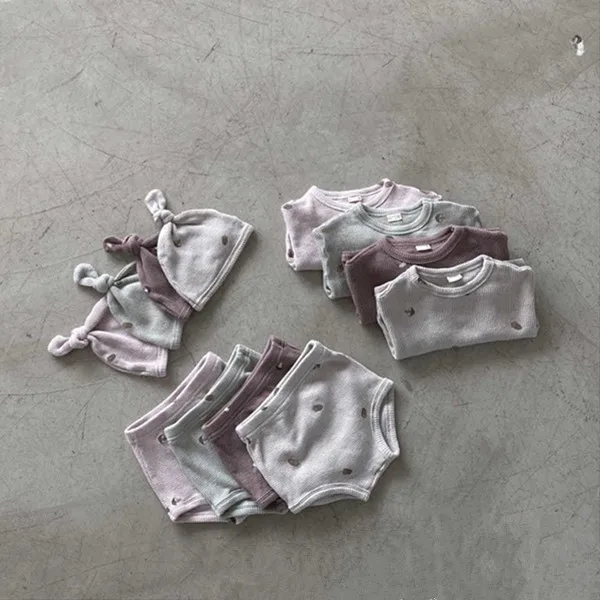 

8909 Baby Clothing Set Korean Infant Cotton Suit Autumn And Winter 2021 Printed Waffle Pullover Pants Set Boy Girl's 2 Piece Set