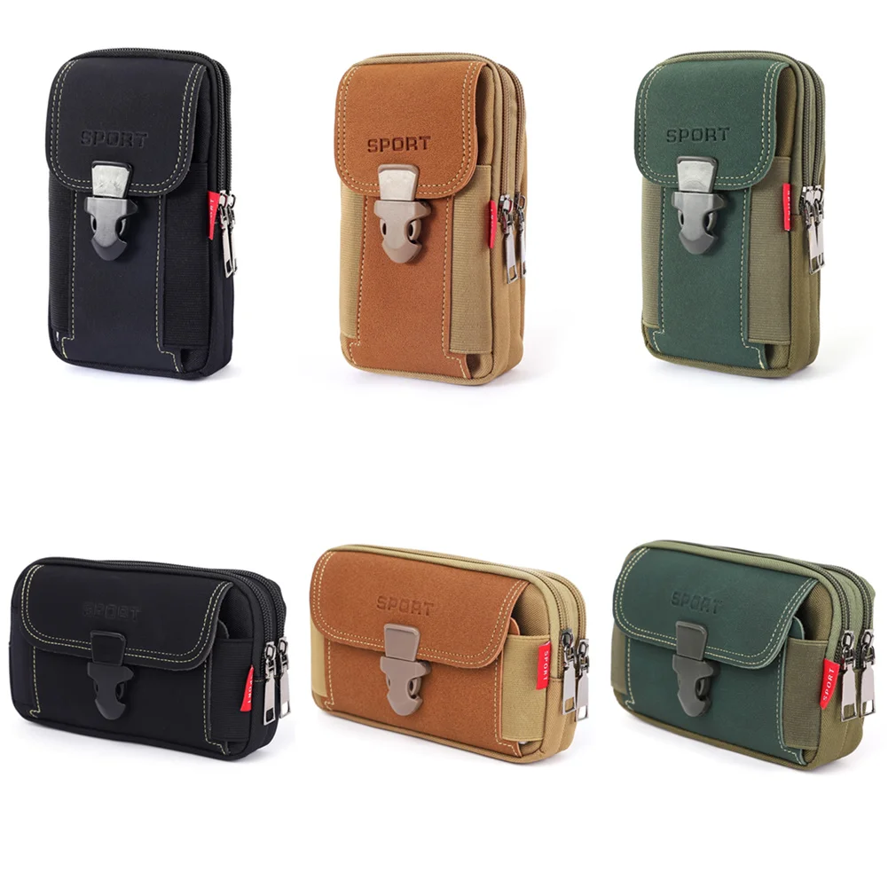 

Casual Portable Mobile Phone Pouches Multi-zipper Men Canvas Waist Belt Bum Bag Running Pouch Travel Camping Bags