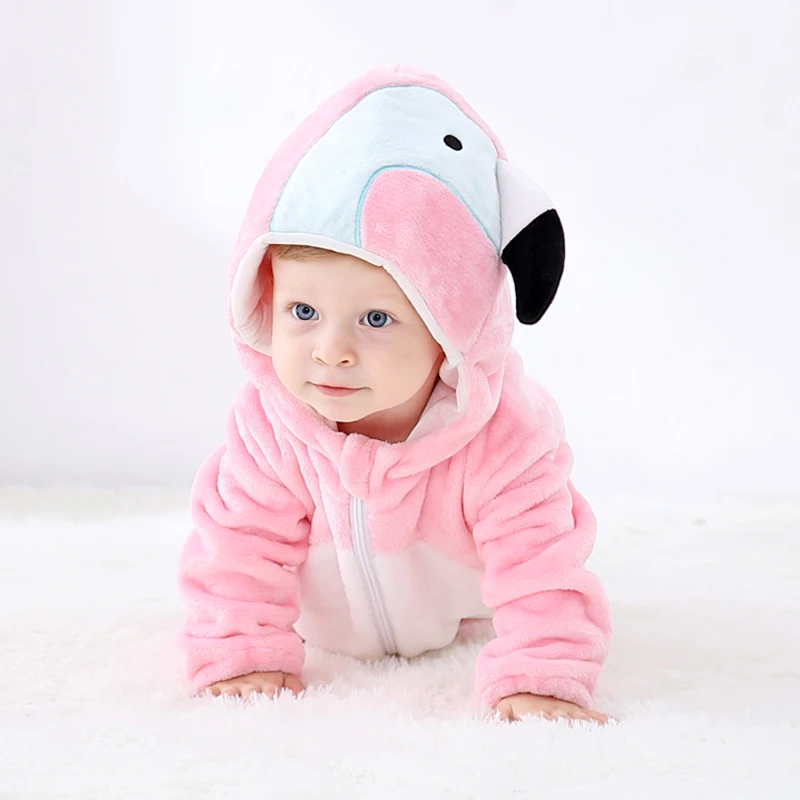 Pink flamingo RUBU/детская одежда; коллекция года; Детский комбинезон для маленьких мальчиков и девочек; комбинезон для новорожденных; одежда с капюшоном для малышей; милые детские костюмы - Цвет: Pink flamingo