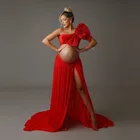 Сексуальные Платья из двух частей для беременных с большим бантом без бретелек шифоновая юбка в пол с разрезом спереди индивидуальный пошив платье для беременных