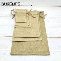 50pcs christmas small burlap linen jute drawstring gift bags sack wedding birthday party rustic pouch baby shower supplies