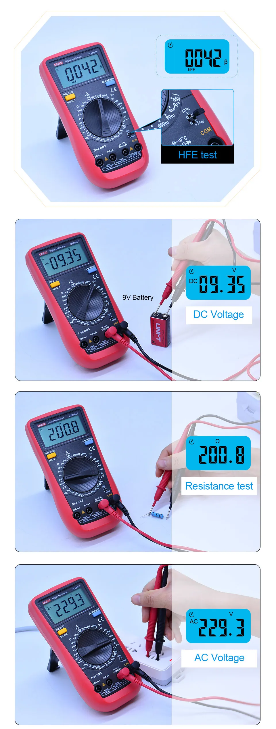 UNI-T UT890C+/UT890D цифровой мультиметр тестер True RMS AC DC Вольтметр 100mF емкость измеритель температуры электрик инструмент