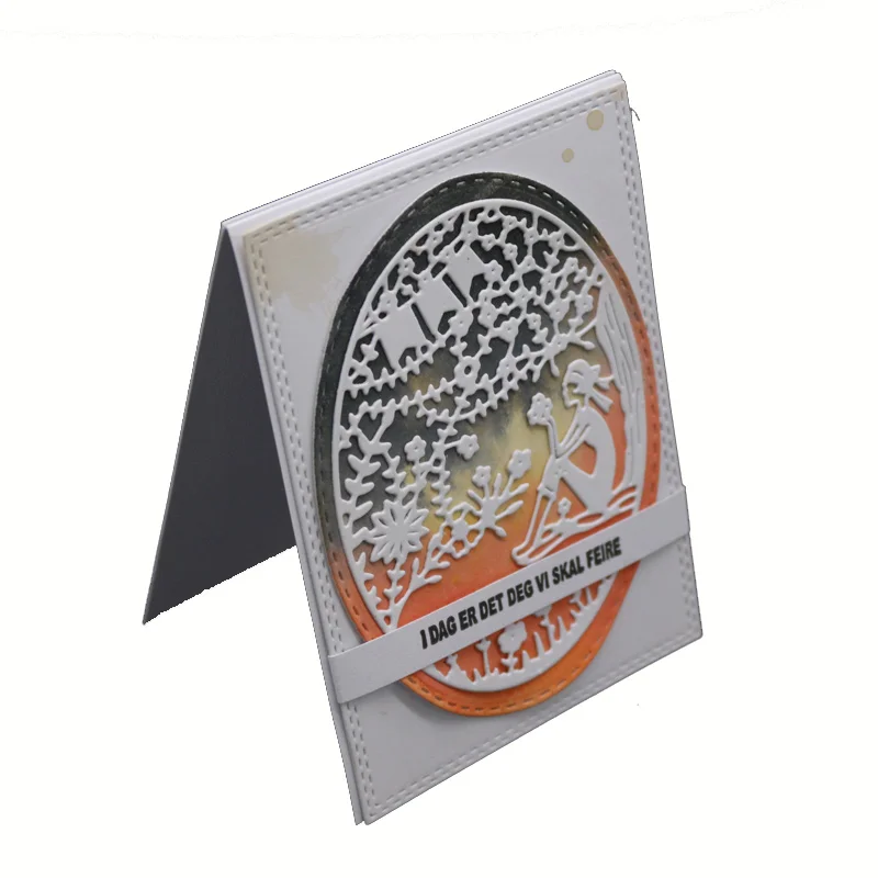 Цветок девушка круглая рамка металлические режущие штампы листья фотоальбом