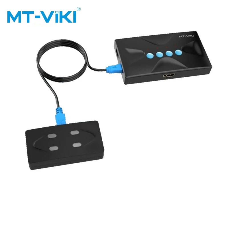 MT-VIKI 4 Port Kvm Switch 4K@30hz 4 In 1 Out Multiple Computer USB Sharer with Controller 4 Ports with 4 Lines MT-HK04